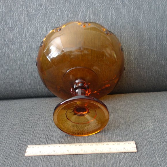 Vintage Amber Pedestal Glass Bowl - Picture 7 of 11